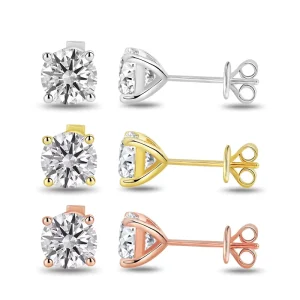 0.5CT 1CT 2CT IGI DE VS VVS HPHT CVD Round Lab Grown Diamond Gold Push Screw Back Earrings