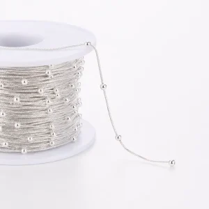 0.65mm 925 Sterling Silver Beaded Box Chain Roll with 2.0mm Beads for Jewelry Making