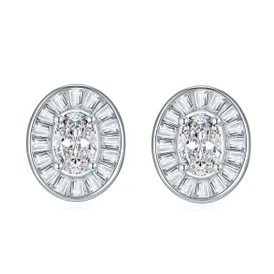 1 Carat Oval Moissanite Punk Stud Earrings Rhodium Plated 925 Sterling Silver Women’s