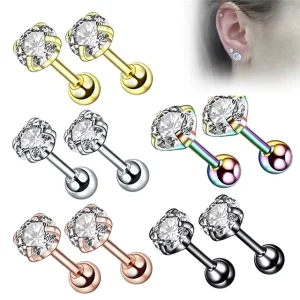 1-Piece Stainless Steel Medical Cartilage Body Piercing Zircon Stud Earring for Women and Men