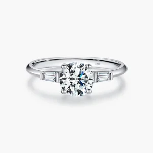 1.0CT D Color Round Moissanite Lab Diamond Ring, 925 Sterling Silver, Wedding Engagement Band