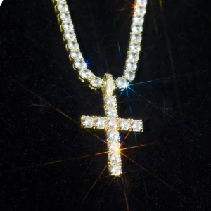 1.2 Inch Moissanite Cross Pendant Hip Hop Style Round Brilliant Cut 925 Silver