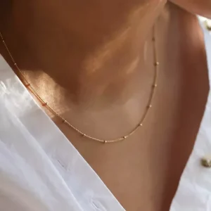 1.8mm Ball Bead Chain Necklace Choker with Lobster Clasp, Non-Tarnish 18K Finish