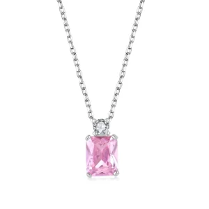 100% Sterling Silver 925 Cubic Zirconia Rectangle Pendant Necklace