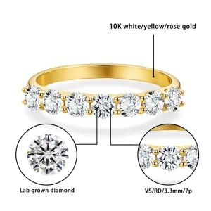 10K Gold Lab Diamond Ring 3.3mm Round Cut Seven-Princess 1ct Yellow White Ring IGI Certified