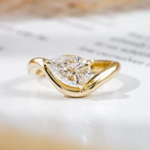 10K Yellow Gold Pear Lab Grown Diamond Curvy Pinky Ring