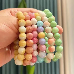 10mm Two-Tone Round Glass Bead Elastic Bracelet for Women
