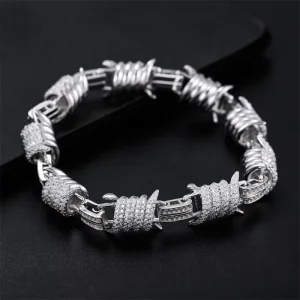 12.3mm Moissanite Cuban Chain Bracelet, 925 Silver Inlaid