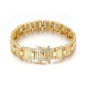 12mm 5A Cubic Zirconia Diamond 925 Sterling Silver Hand-Forged Bangle Bracelet for Men