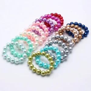 12mm Round Solid Color Pearl Beaded Bracelet Pink Purple Handmade DIY
