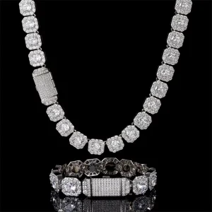 12mm Square-Prong Zircon Tennis Link Chain Necklace