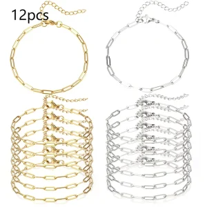 12pcs Per Bag 18K Gold Stainless Steel Paper Clip Chain & Link Bracelets Fine Chain & Link Bracelets Chain