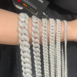 13mm to 6mm Silver VVS Moissanite Cuban Link Chain Bracelet
