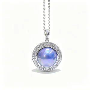 14-16mm Mabe Sea Pearl Pendant S925 Silver Sunflower Frame Paved Zircon Two-Tone Blue Pink