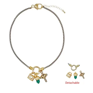 1413 Gold Plated Crystal Multi-Detachable Charm Cubic Zircon Cross Pendant Chain Necklace