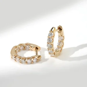 14K 18K Gold Diamond Hoop Earrings 2mm Round-Cut DEF-VS Lab-Grown Diamond