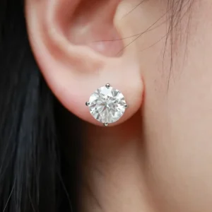 14K 18K Gold Round Brilliant Lab Diamond Stud Earrings, Custom