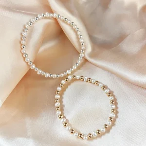 14K Gold-Filled Beaded Pearl Bracelet for Women, Permanent Jewelry