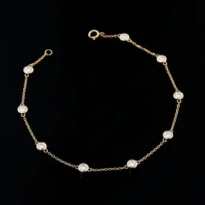 14K Gold Link Chain Round Cut Moissanite Diamond Bracelet for Women
