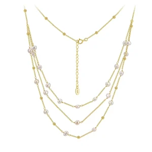 14K Gold-Plated 925 Sterling Silver Multi-Layer Freshwater Pearl Chain Necklace