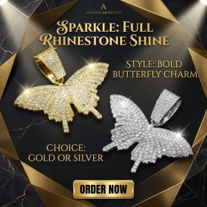 14K Gold-Plated Alloy Diamond Butterfly Pendant Charms Necklace