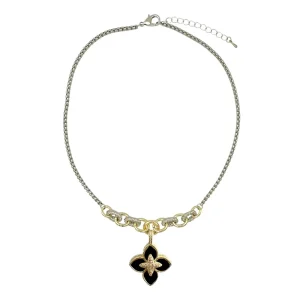 14K Gold Plated Crystal CZ Clover Pendant Link Chain Necklace