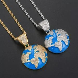 14K Gold-Plated Cubic Zirconia Blue Earth Pendant Necklace