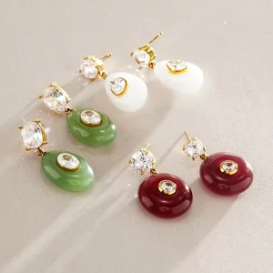 14K Gold Plated Dangle Drop Colorful Acrylic Stainless Steel Zircon Earrings for Women