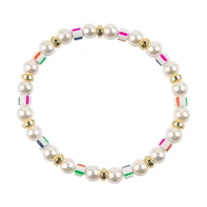 14K Gold-Plated Rainbow Bead and Pearl Bracelet for Women