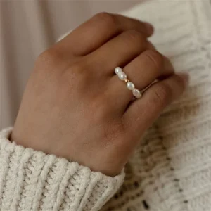 14K Gold Plated Stainless Steel Imitation Pearl Ring