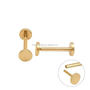 14K Solid Gold Cartilage Flat-Back Helix Screw-Threaded Stud Earrings