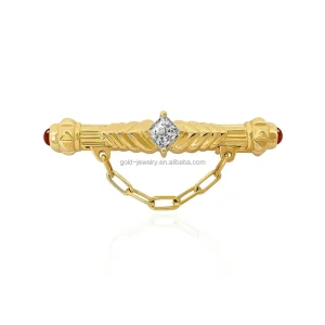 14K Solid Gold Moissanite-Inlaid Brooch with Pendant
