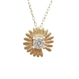 14K Solid Gold Moissanite Sunflower Pendant Necklace with 18-Inch Link Chain