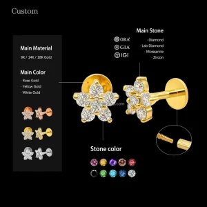 14K Solid Gold Natural Diamond Lab-Grown Diamond Moissanite Star Screw-Threaded Earrings