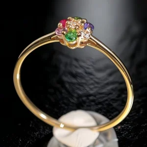 14K Solid Gold Sapphire Amethyst Emerald Ruby Gemstone Flower Ring for Women