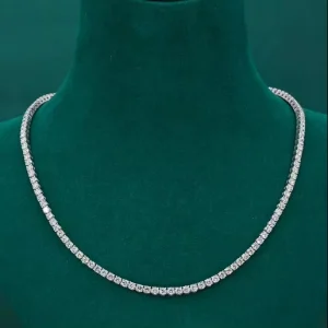 14K Solid White Gold Round Brilliant-Cut Lab-Grown Diamond Full Eternity Tennis Choker Necklace