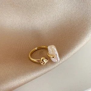 14k Gold Plated Natural Women Jewelry Baroque Freshwater Pearl Rings Adjustable Pearl Ring
