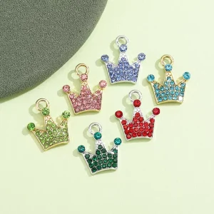 16*17mm Colorful Metal Alloy Rhinestone Crown Pendant Charm for DIY Necklace Bracelet Crafts