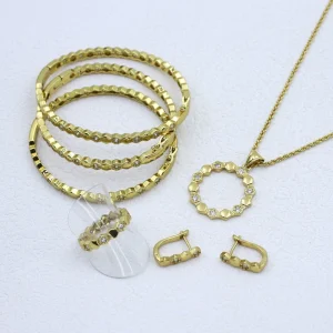Women’s Hexagonal Honeycomb Design Copper and Cubic Zirconia 18K Ion-Plated Gold Jewelry Set