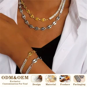 Custom White Zircon Square Pendant Necklace, 18K Gold-Plated Waterproof Non-Fading Stainless Steel
