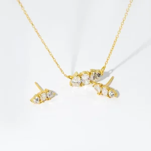 Fashionable Light Luxury 18K Gold-Plated Sterling Silver Pear-Cut Moissanite Necklace and Earrings for Engagement
