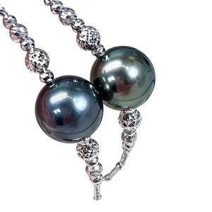 18K Extension Clasp 18K Bamboo & Laser Bead Single Tahitian Pearl Bracelet