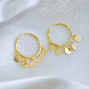 18K Gold AU750 Round Huggie Hoop Earrings with Plain Gold Finish