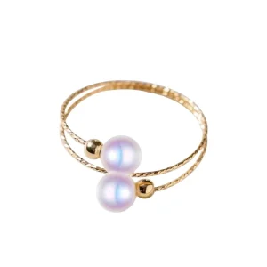 18K Gold Freshwater Pearl Adjustable Elastic Ring