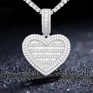 18K Gold Full Diamond Heart Charm Pendant