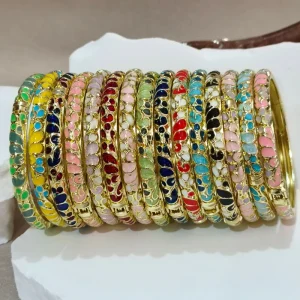18K Gold-Plated 0.6 Grape Bead Colorful Oil-Drip Enamel Bracelet for Women, Retro Style