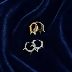 18K Gold-Plated 925 Silver Pyramid Spike Hoop Earrings