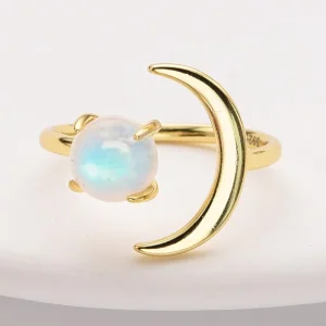 18K Gold Plated 925 Sterling Silver Birthstone Moonstone Adjustable Ring