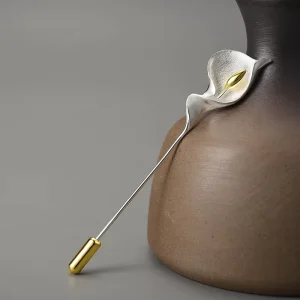 18K Gold Plated 925 Sterling Silver Calla Lily Flower Brooch for Women