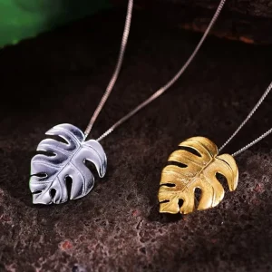 18K Gold Plated 925 Sterling Silver Handmade Leaf Pendant for Women